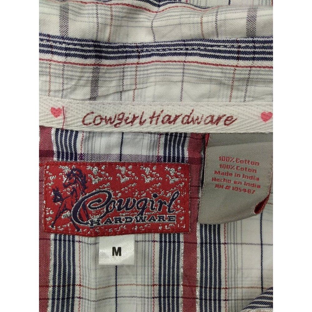 Cowgirl Hardware Rhinestone Snap Shirt Women's Sz M Multicolor Plaid Bling Pearl - Picture 5 of 5